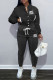 Black Fashion Casual Letter Patchwork Mandarin Collar Long Sleeve Two Pieces