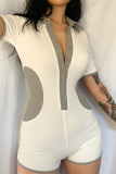 White Sexy Solid Patchwork Turndown Collar Skinny Rompers
