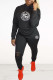 Black Fashion Sportswear Letter Ripped Hooded Collar Long Sleeve Two Pieces
