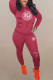Rose Red Fashion Sportswear Letter Ripped Hooded Collar Long Sleeve Two Pieces