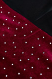 Red Fashion Sexy Patchwork Hot Drilling See-through Turtleneck Skinny Jumpsuits