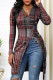 Multicolor Fashion Casual Print Patchwork Slit V Neck Tops