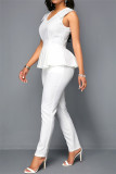 Red Fashion Casual Solid Patchwork V Neck Regular Jumpsuits