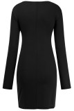 Blue Sexy Solid Hollowed Out Patchwork Fold O Neck One Step Skirt Dresses