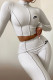 White Fashion Sportswear Print Patchwork O Neck Long Sleeve Two Pieces