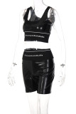 Black Sexy Casual Letter Print Vests U Neck Sleeveless Two Pieces (Without Coat)