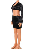 Pink Sexy Solid Patchwork V Neck Long Sleeve Three Pieces