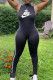 Black Fashion Sportswear Print Patchwork O Neck Jumpsuits