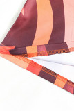 Tangerine Sexy Print Patchwork Backless Halter Pencil Skirt Dresses