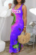 Deep Blue Sexy Casual Letter Print Tie-dye U Neck Vest Dress