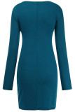 Blue Sexy Solid Hollowed Out Patchwork Fold O Neck One Step Skirt Dresses
