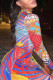 Fluorescent Yellow Sexy Print Hollowed Out Patchwork Frenulum Slit Half A Turtleneck Straight Dresses