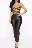 Black Fashion Sexy Print See-through Backless Spaghetti Strap Skinny Romper