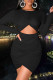 Black Sexy Solid Hollowed Out Patchwork Fold O Neck One Step Skirt Dresses