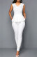 White Fashion Casual Solid Patchwork V Neck Regular Jumpsuits