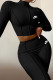 Black Fashion Sportswear Print Patchwork O Neck Long Sleeve Two Pieces