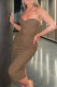 Brown Fashion Sexy Solid Backless Fold Spaghetti Strap Sleeveless Dress