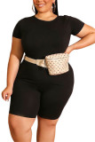 Black Fashion Casual Adult Solid O Neck Plus Size 