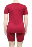 rose red Fashion Casual Adult Solid O Neck Plus Size 