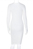 White Sexy Casual Solid Basic V Neck Long Sleeve Dresses