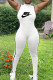 White Fashion Sportswear Print Patchwork O Neck Jumpsuits