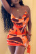 Tangerine Sexy Print Patchwork Backless Halter Pencil Skirt Dresses