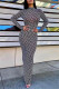 Black Fashion Sexy Print Frenulum Backless Turtleneck Long Sleeve Dresses
