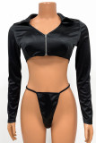 Pink Sexy Solid Patchwork V Neck Long Sleeve Three Pieces