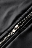 Black Fashion Casual Solid Fold Zipper Collar Skinny Jumpsuits (Without Belt)