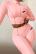 Pink Fashion Sportswear Print Patchwork O Neck Long Sleeve Two Pieces