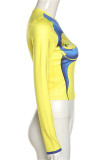 Yellow Fashion Casual Print Basic O Neck Tops