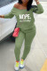 Green Casual Print Patchwork O Neck Long Sleeve Two Pieces