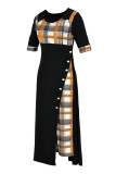 Burgundy Fashion Casual Print Split Joint O Neck Short Sleeve Dress