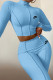 Light Blue Fashion Sportswear Print Patchwork O Neck Long Sleeve Two Pieces