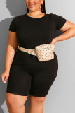 Black Fashion Casual Adult Solid O Neck Plus Size 