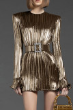 Silver Fashion Elegant Solid Patchwork Fold O Neck A Line Dresses