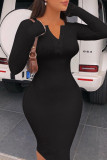 White Sexy Casual Solid Basic V Neck Long Sleeve Dresses