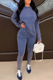 Blue Fashion Casual Sportswear Daily Living Simplicity Print Make Old Printing O Neck Long Sleeve Two Pieces