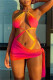 Orange Fashion Sexy Print Hollowed Out Backless Swimwears