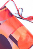 Tangerine Sexy Print Patchwork Backless Halter Pencil Skirt Dresses