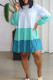 Blue Casual Solid Patchwork Fold O Neck A Line Dresses