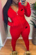 Red Fashion Casual Print Patchwork Hooded Collar Long Sleeve Two Pieces