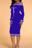 Red Casual Print Patchwork Off the Shoulder One Step Skirt Dresses