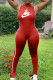 Red Fashion Sportswear Print Patchwork O Neck Jumpsuits