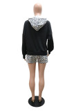 White Fashion Casual Print Leopard Patchwork Hooded Collar Long Sleeve Two Pieces