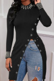 Black Fashion Casual Solid Patchwork Slit Half A Turtleneck Tops