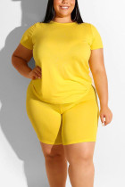 Yellow Fashion Casual Adult Solid O Neck Plus Size 