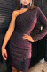 Dark Purple Sexy Solid Hollowed Out Patchwork Oblique Collar Dresses