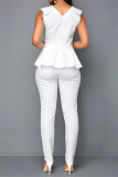 Red Fashion Casual Solid Patchwork V Neck Regular Jumpsuits