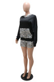 White Fashion Casual Print Leopard Patchwork Hooded Collar Long Sleeve Two Pieces